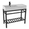 Modern Ceramic Console Sink With Counter Space and Matte Black Base, 40